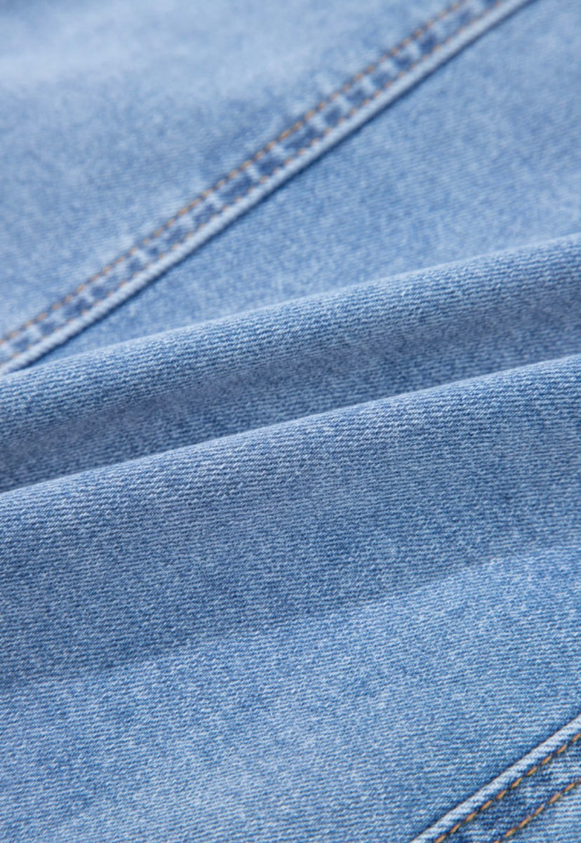 Beau Blue Seamed Zipper Square Neck Sleeveless Denim Mini Dress