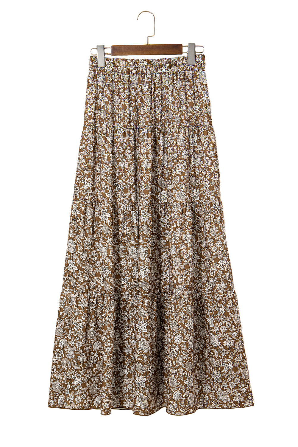 Brown Western Floral Print Maxi Skirt
