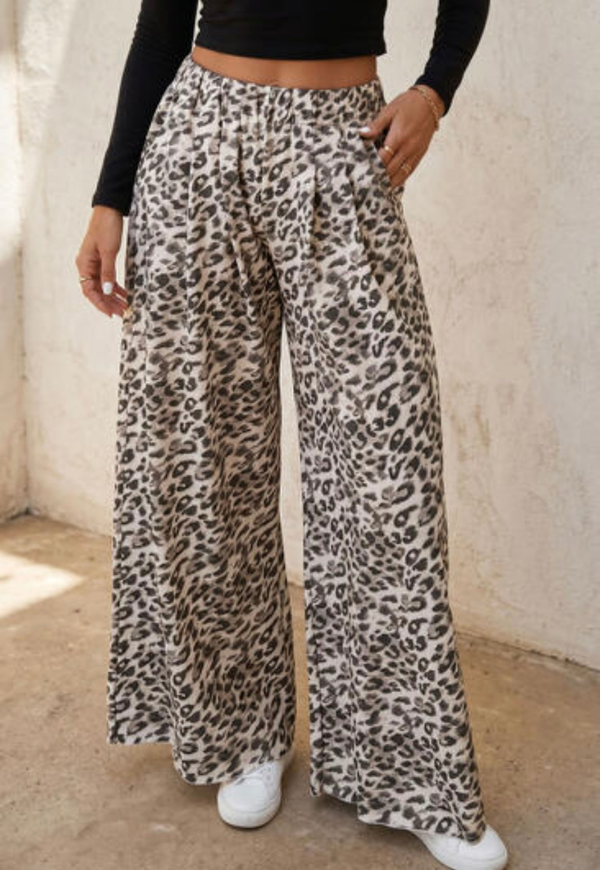 Multicolor Leopard Print Wide Leg Full Length Pants