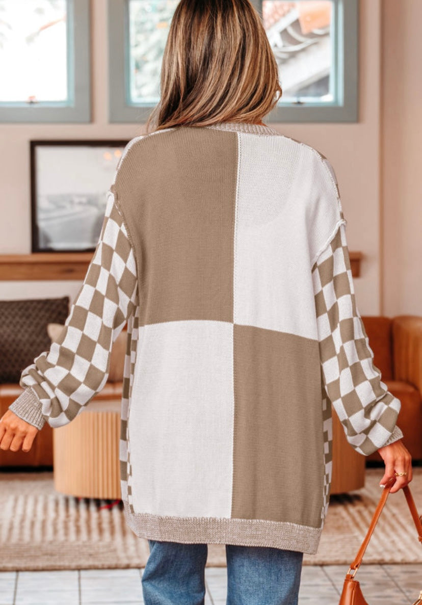 Brown Checkered Cardigan