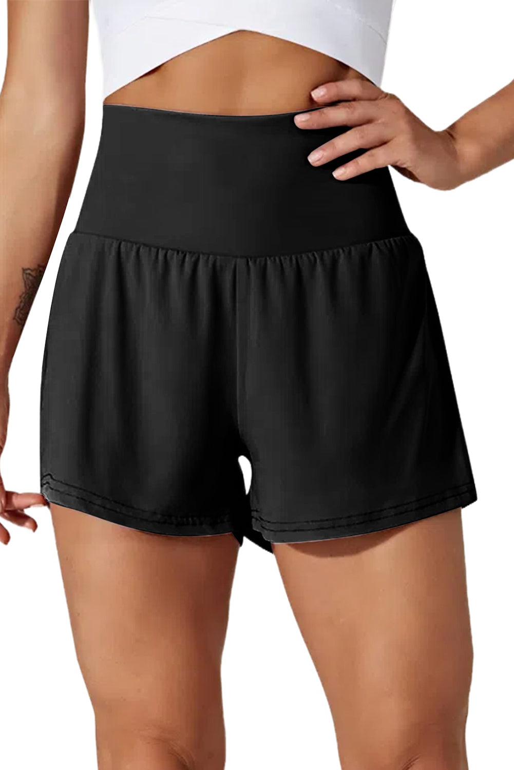 Black Pocketed Wide Waistband Shorts