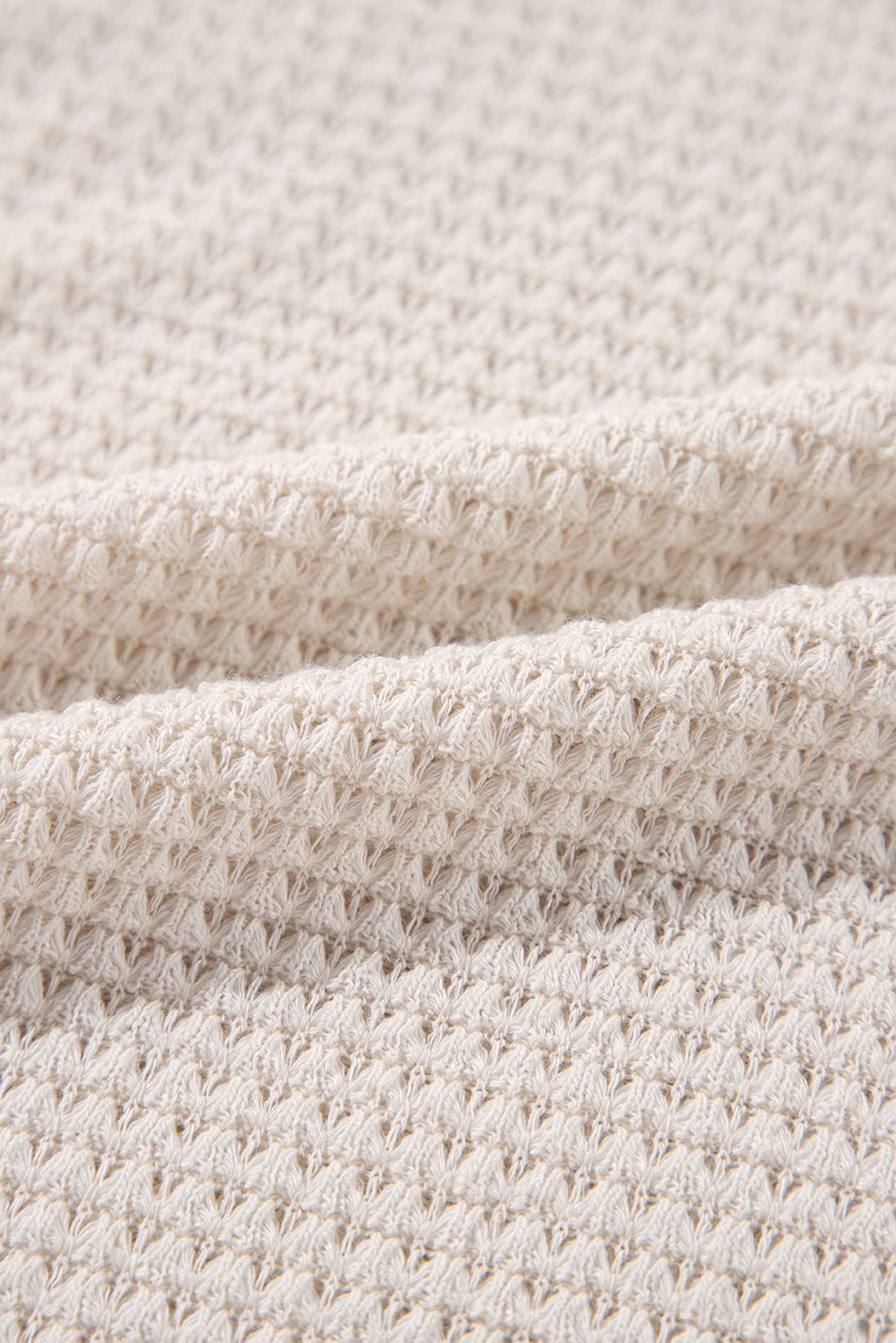 White Waffle Knit Side Slits Loose Fit V Neck Top