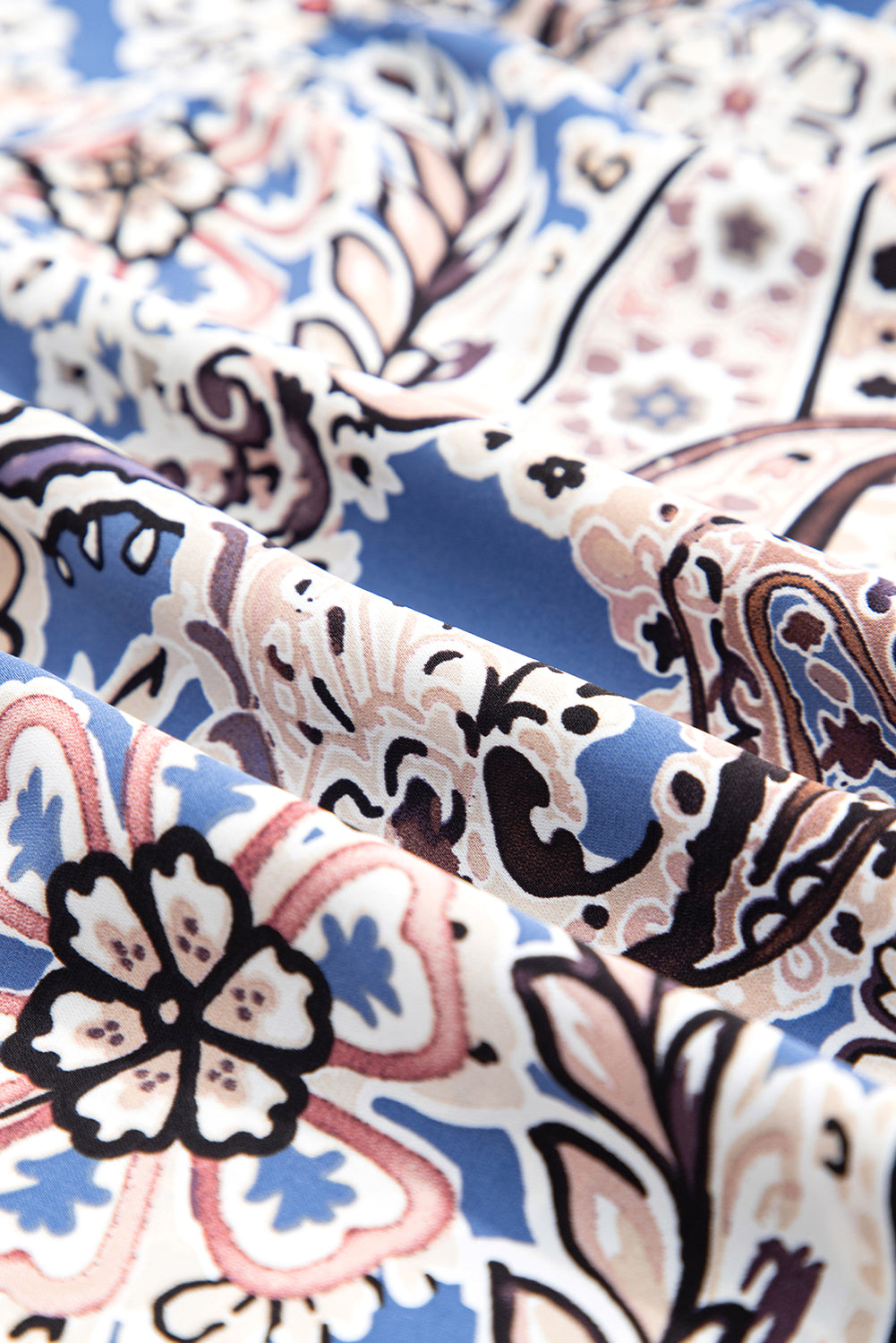 Blue Paisley Print Twist Detail Smocked Back Spaghetti Straps Long Dress