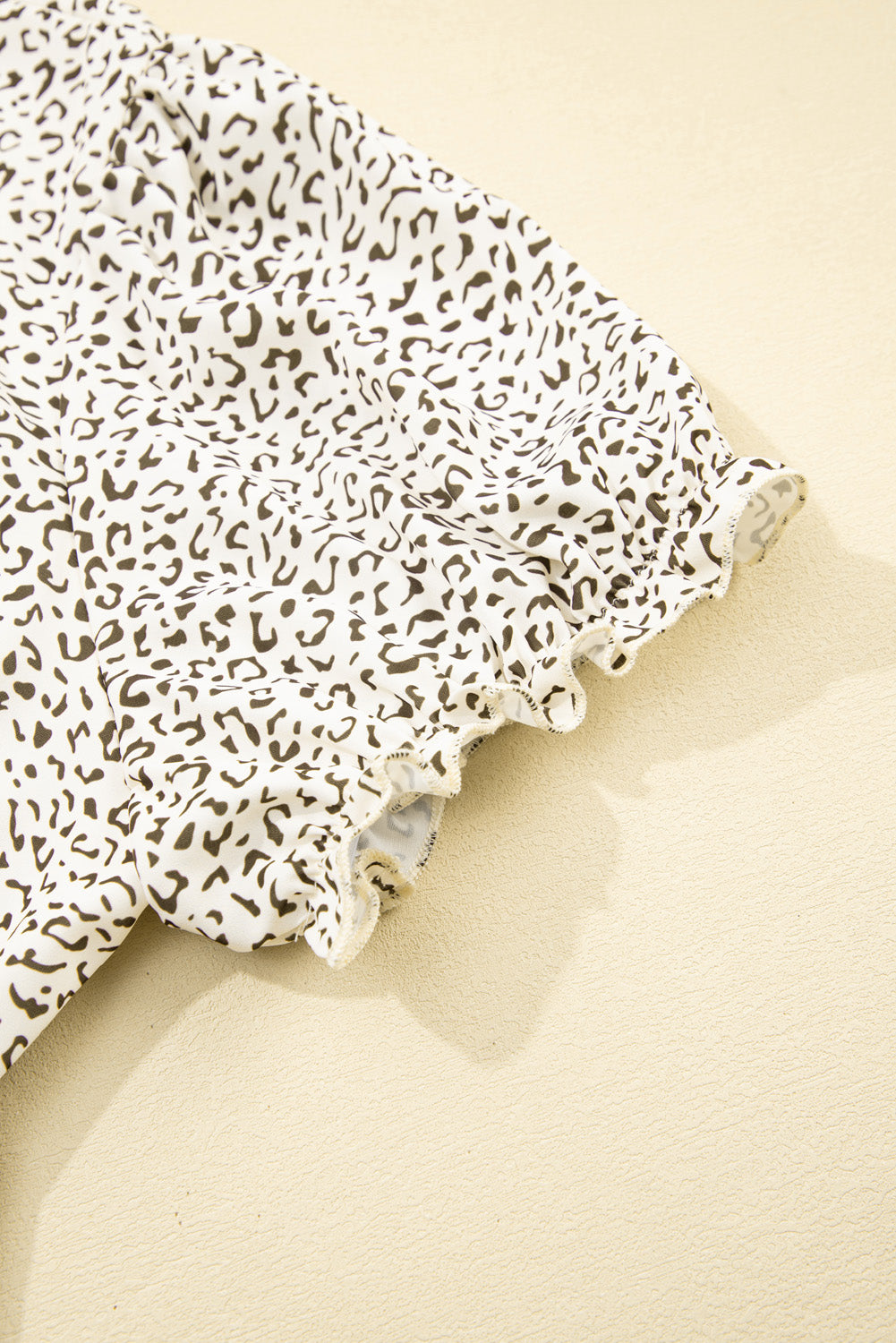 Beige Plus Size Leopard Print Frill Trim Short Sleeve Flared Dress