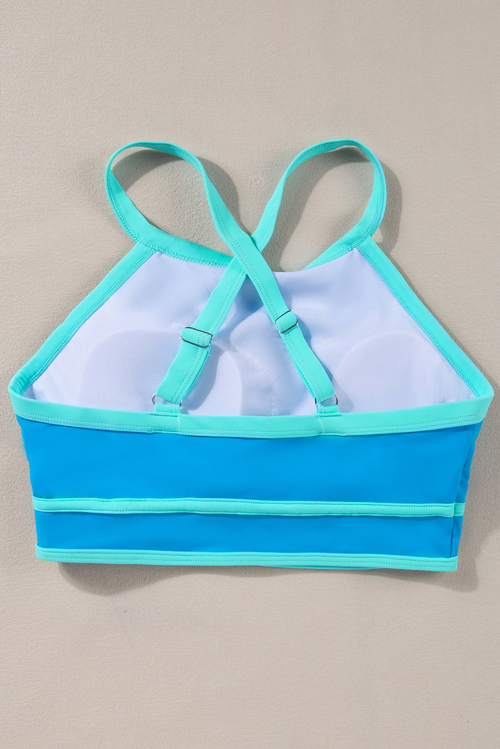 Blue Contrast Trim Crisscross Back High Waisted Bikini