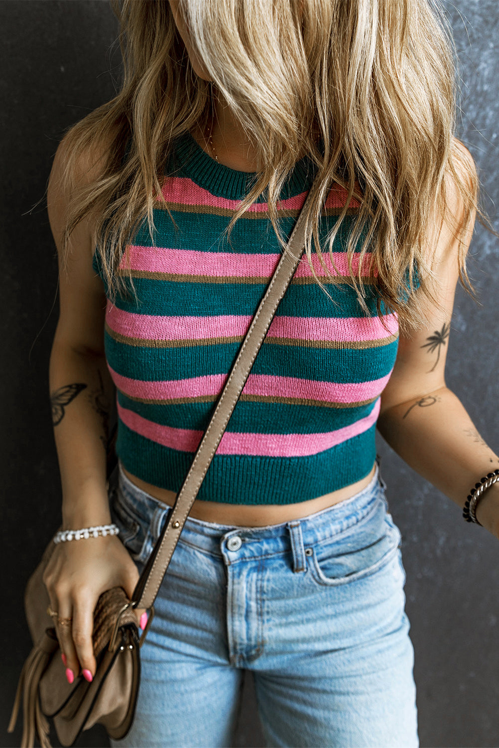 Pink Stripe Cropped Sweater Tank