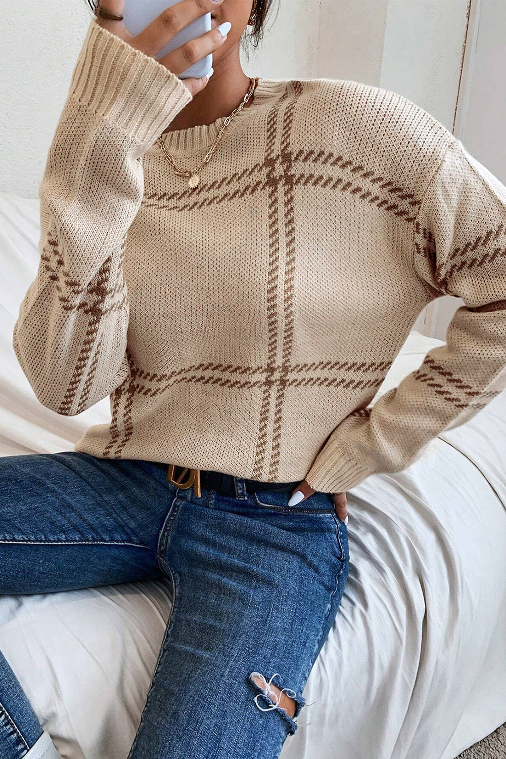 Khaki Plaid Sweater