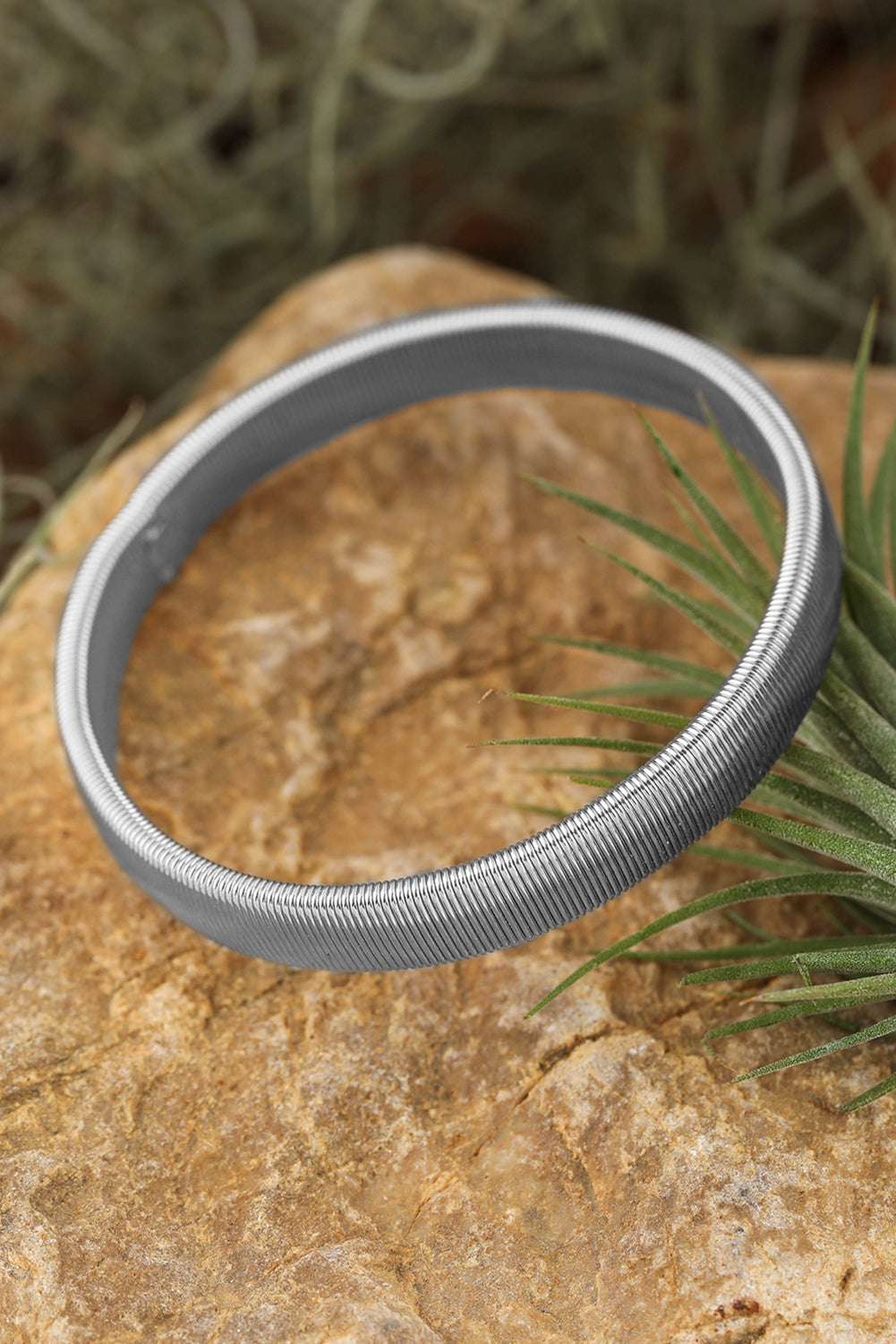 Silver Stretchy Metal Wide Bangle