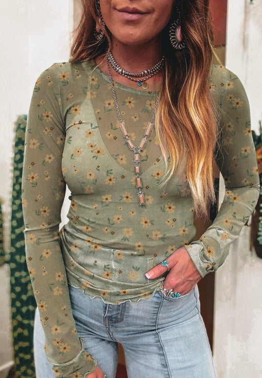 Green Daisy Layering Top