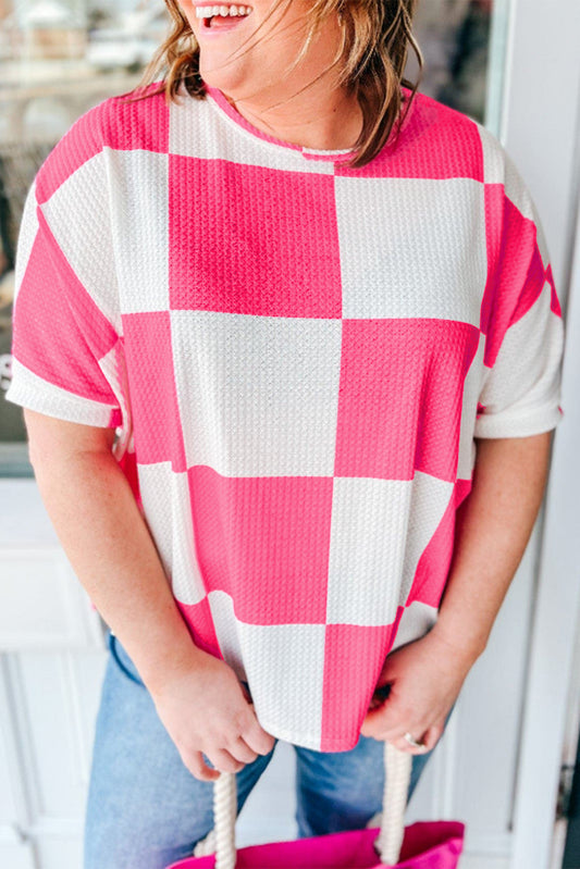 Hot Pink Checkered Plus Size T Shirt