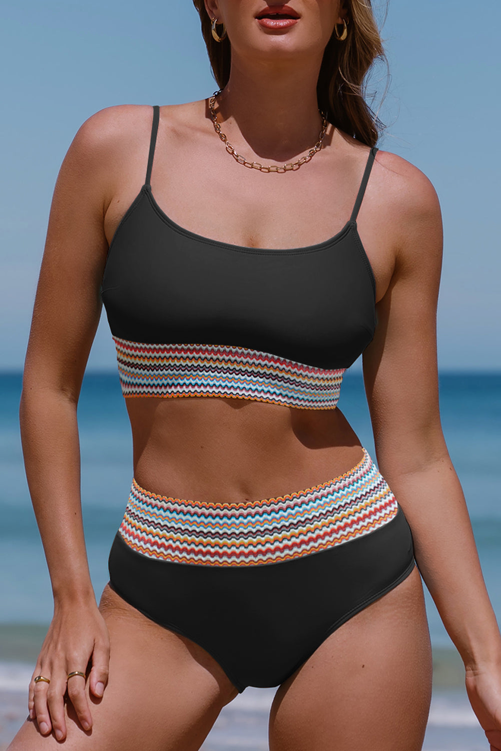 Black Striped Swimsuit