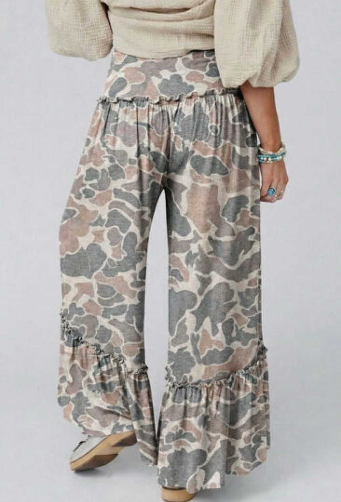Multicolor Camo Print Wide Leg Casual Pants