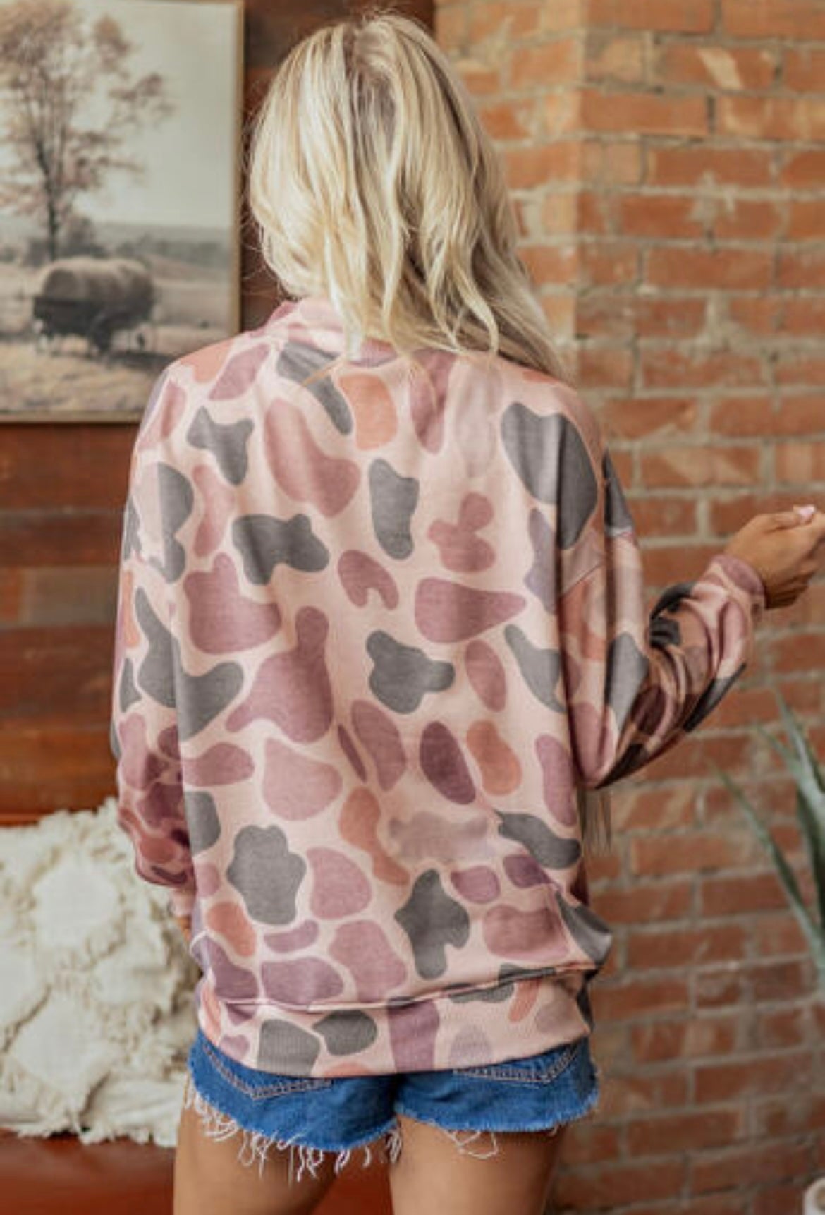 Multicolor Camouflage Western Style Pullover Sweatshirt