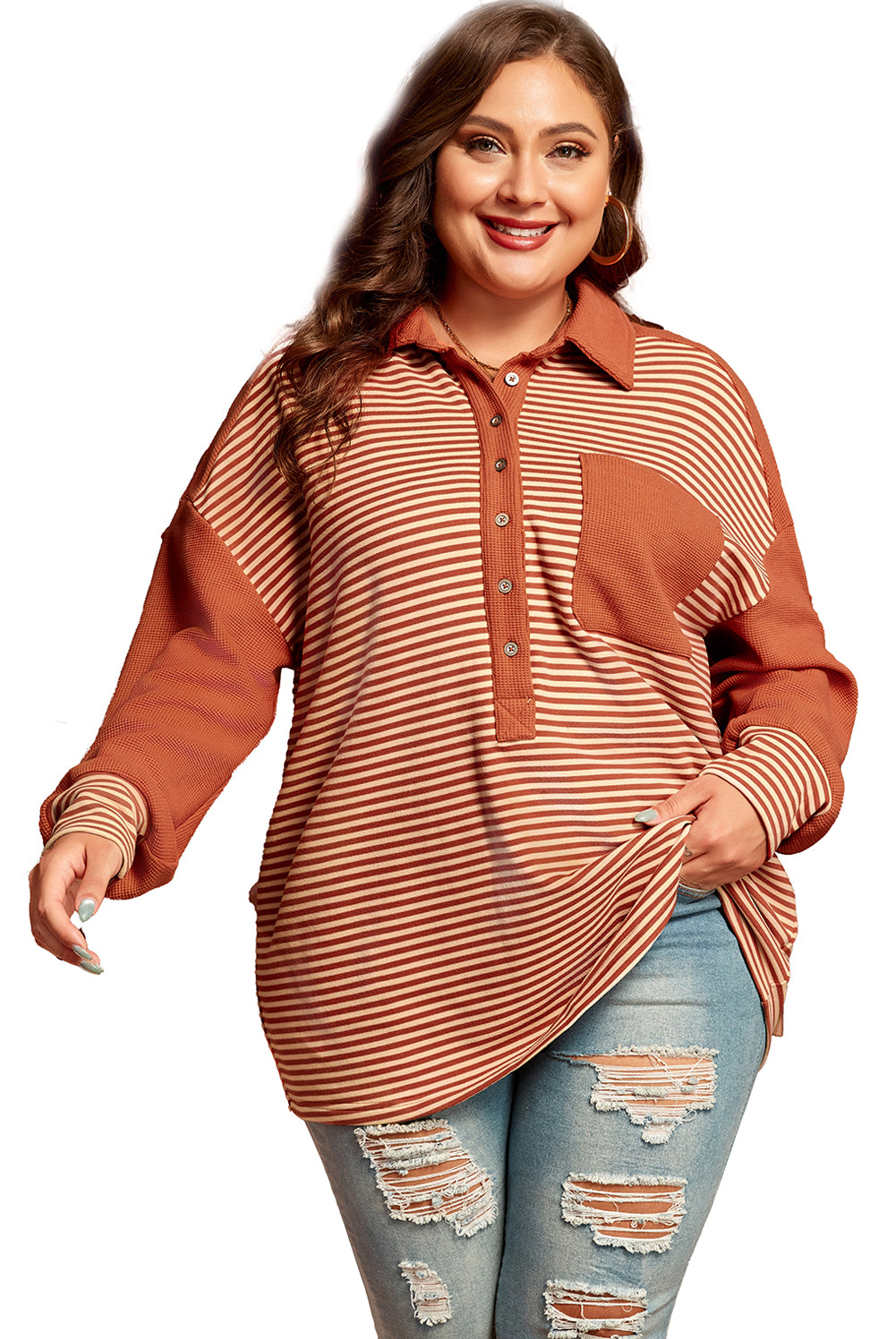 Rust Orange Striped Plus Size Sweatshirt