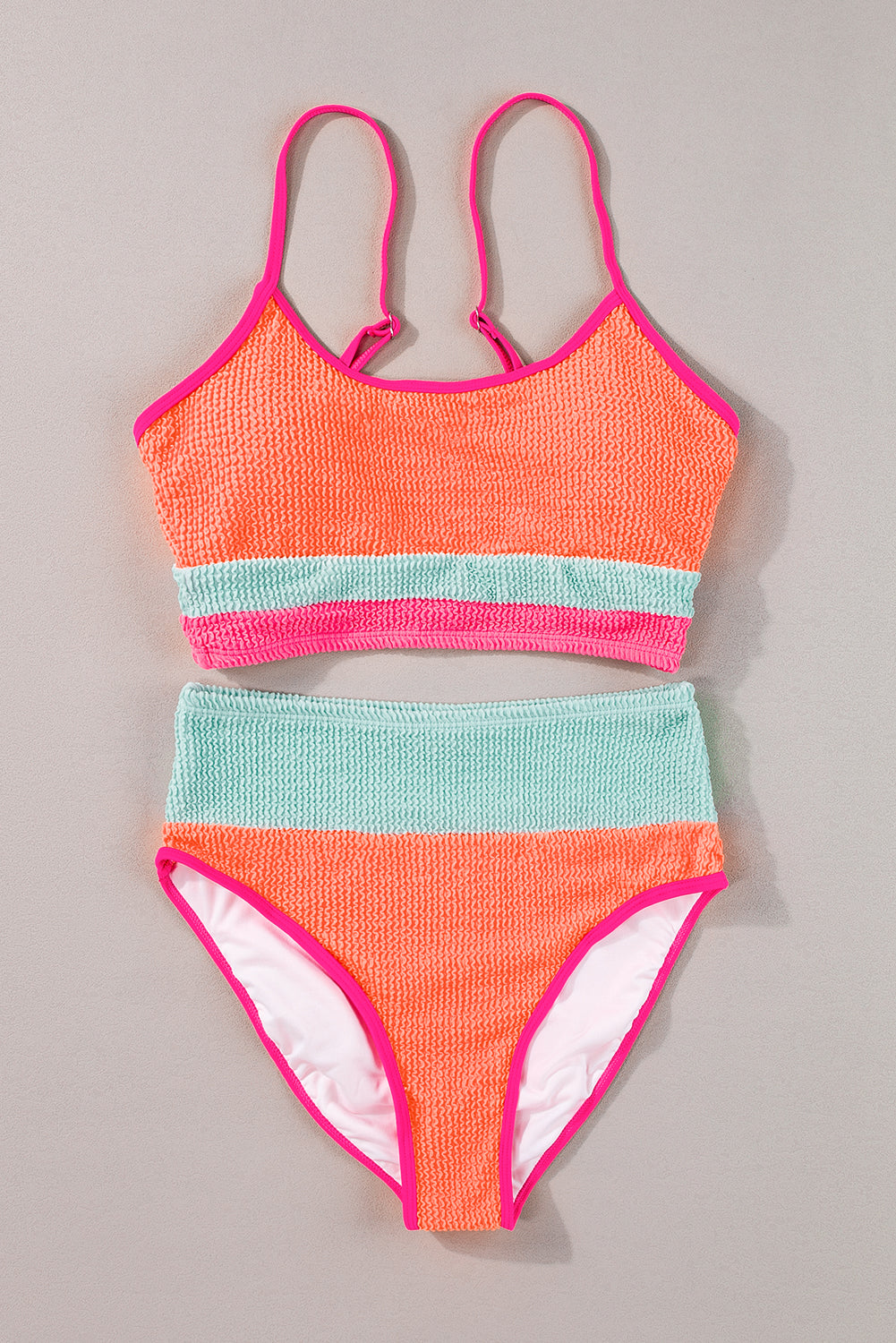 Grapefruit Orange Color Block High Waisted Sexy Bikini Set