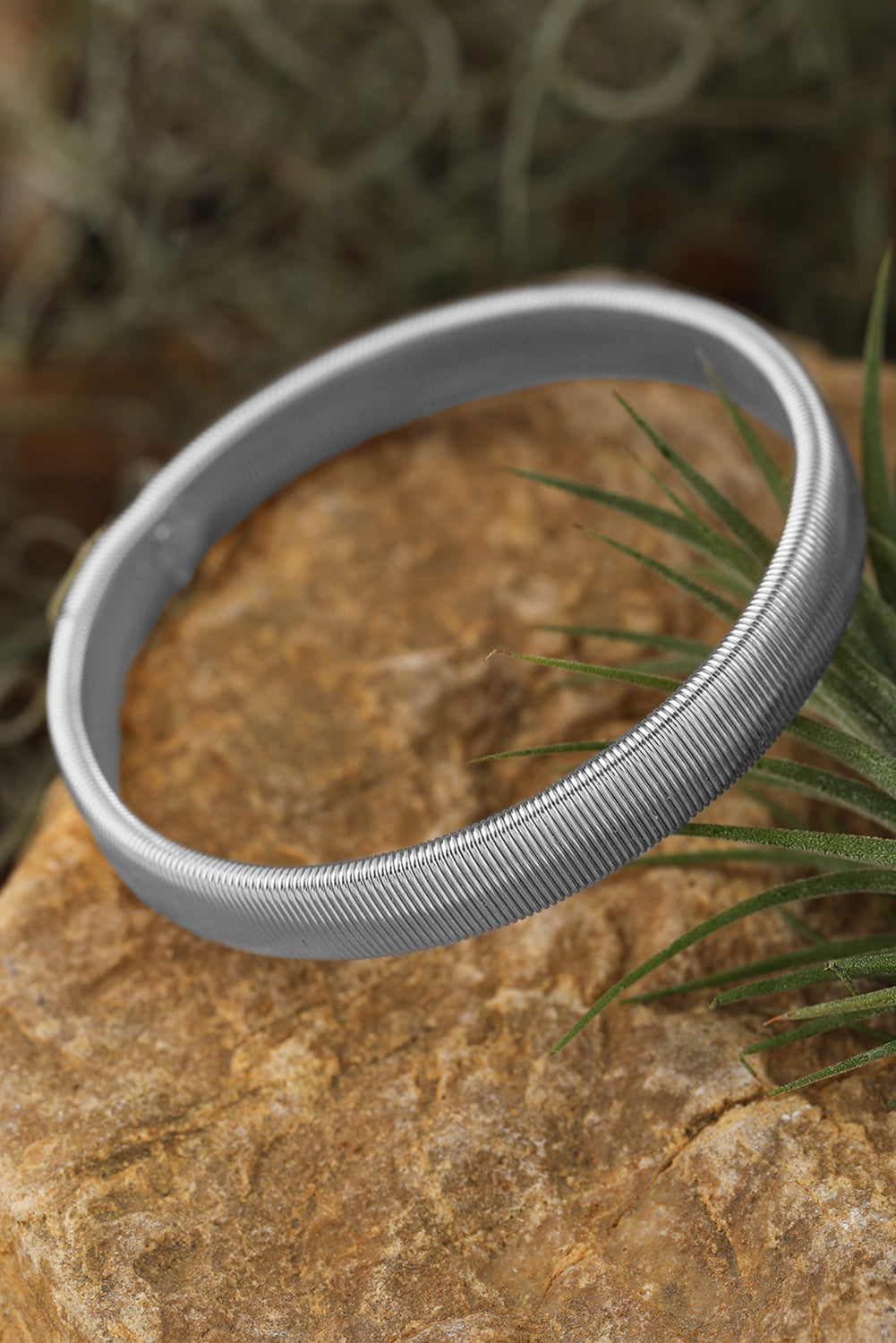 Silver Stretchy Metal Wide Bangle