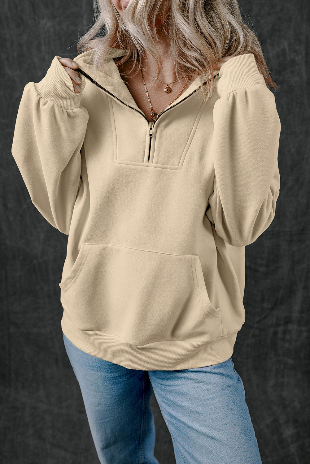 Tan Quarter Zip Sweatshirt