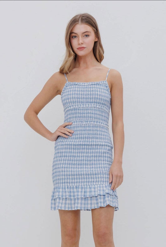 Blue gingham mini dress