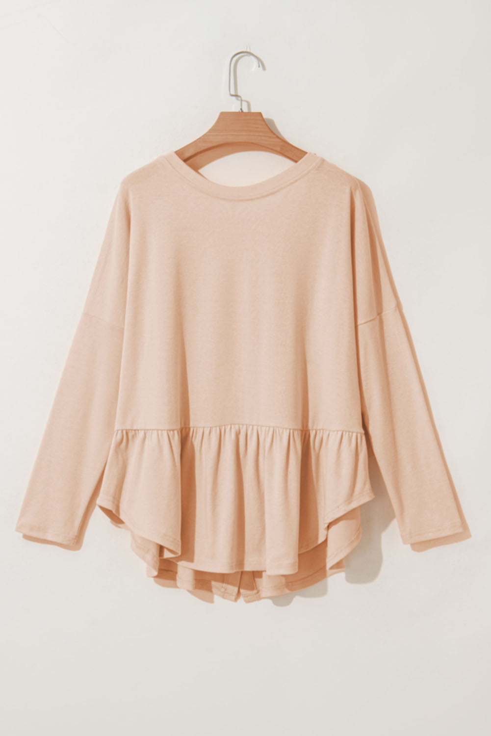 Beige Ruffled Buttoned V Neck Shirt