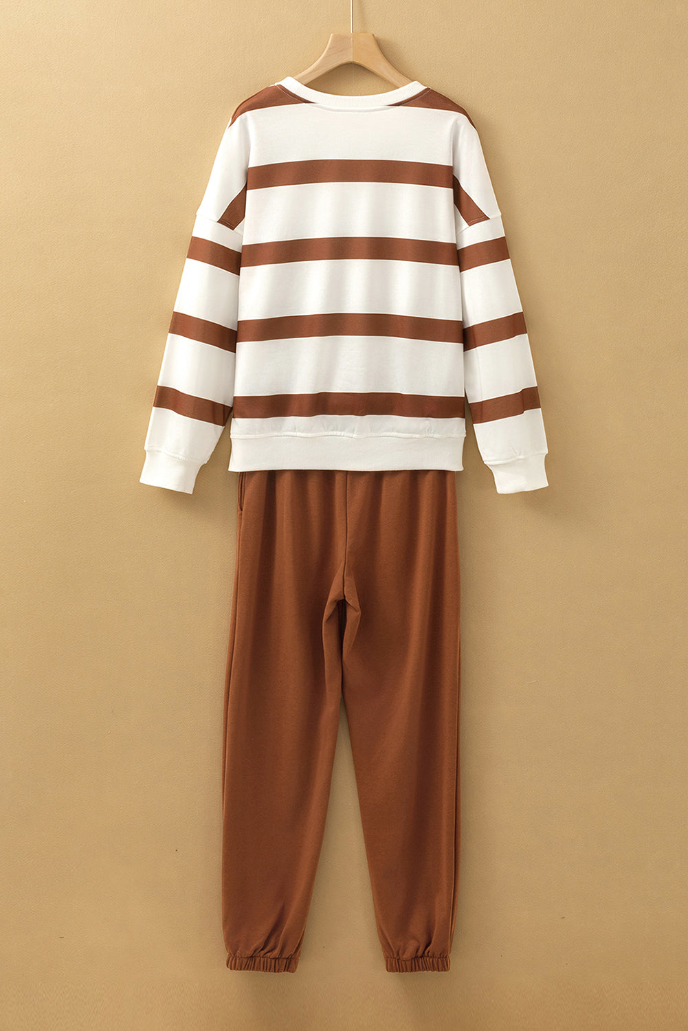 Brown Stripe Drop Shoulder Pullover and Jogger Pants Set