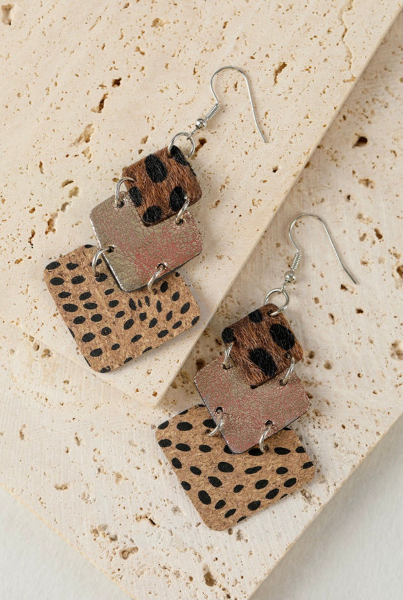 Three tier leopard earrings