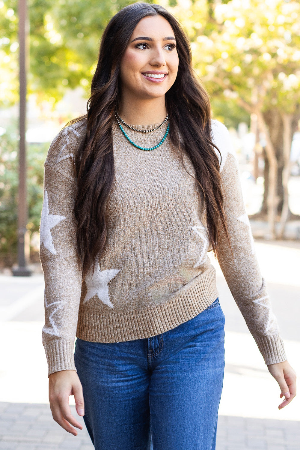 Khaki Star Pattern Sweater