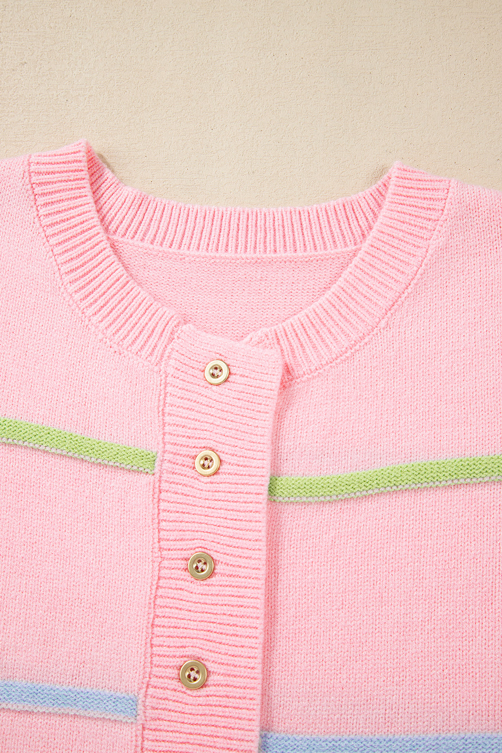 Pink Rainbow Stripes Drop Shoulder Baggy Henley Sweater