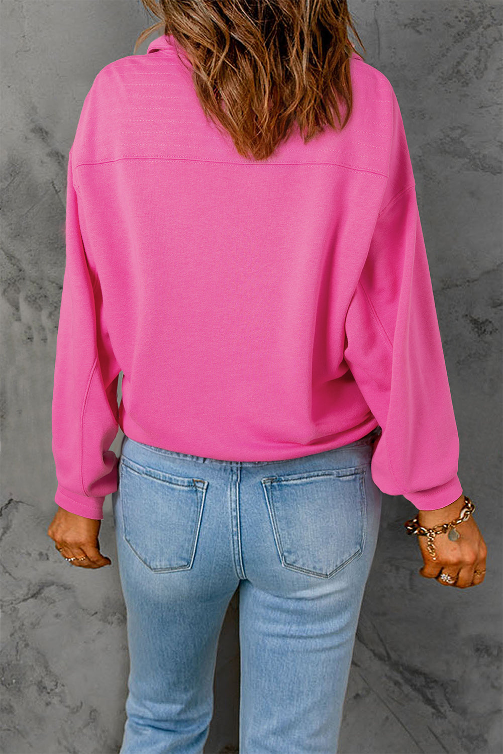 Bright Pink Half Button Collared Sweatshirt