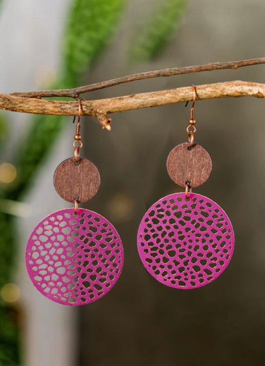 Rose wood hollow drop earrings