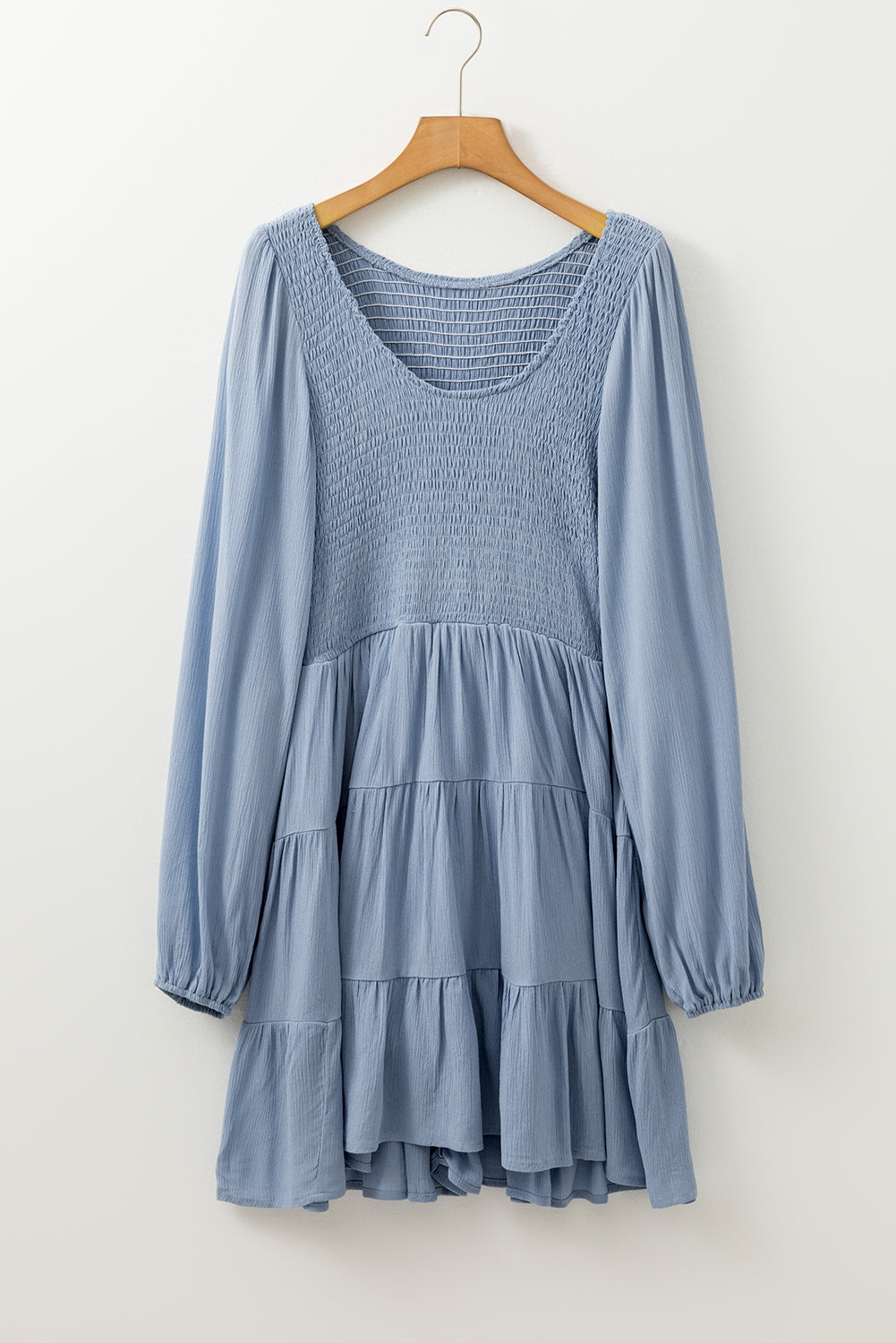 Ashleigh Blue Long Sleeve V Neck Smocked Tiered Mini Dress