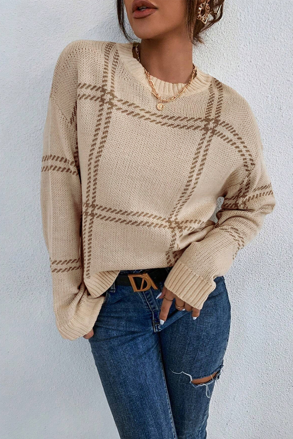 Khaki Plaid Sweater