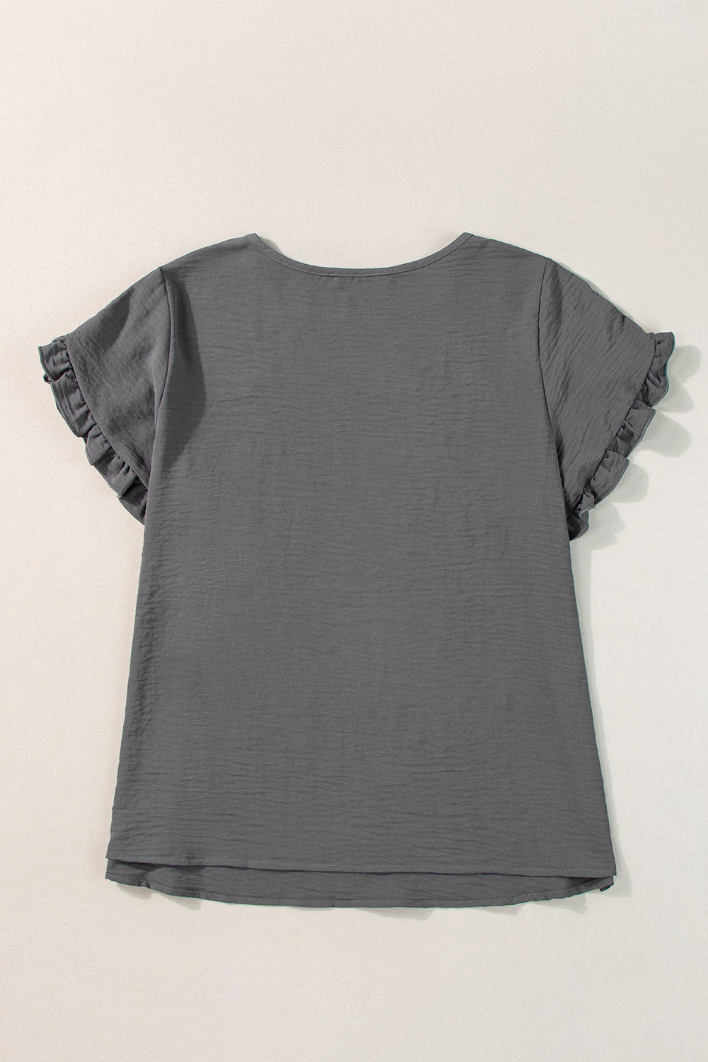 Dark Grey Ruffled Short Sleeve Plus Size Top