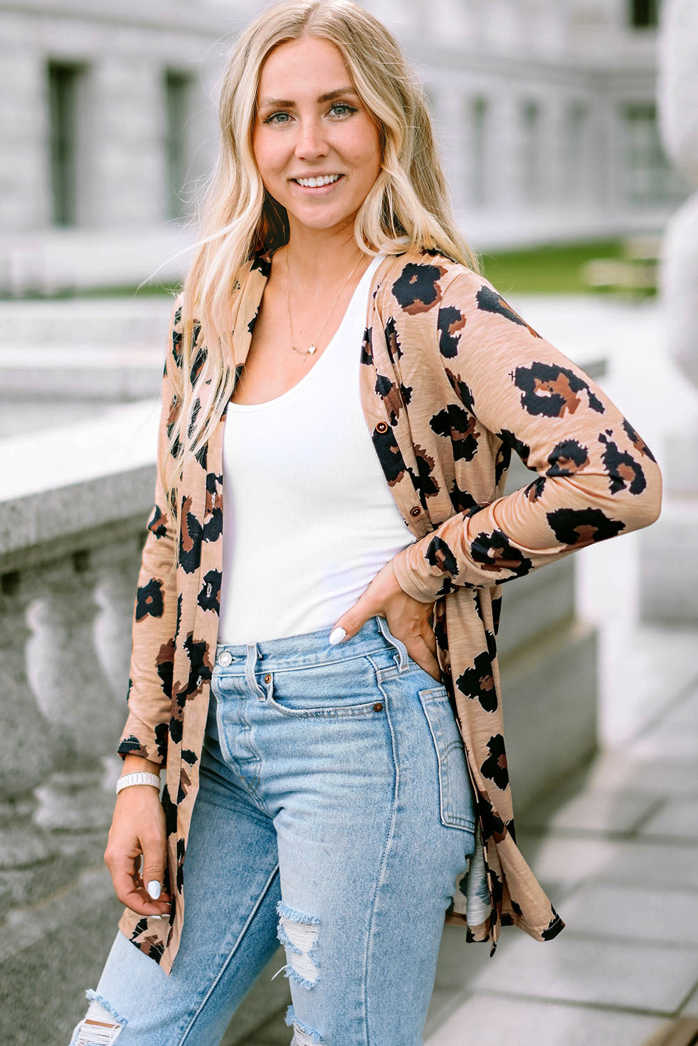 Leopard Printed Open Front Cardigan