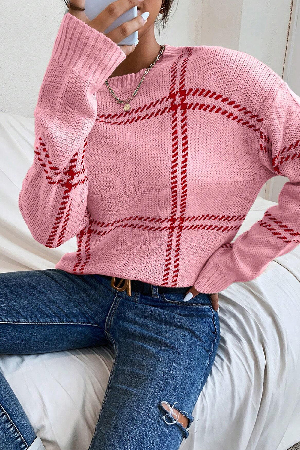 Pink Plaid Sweater