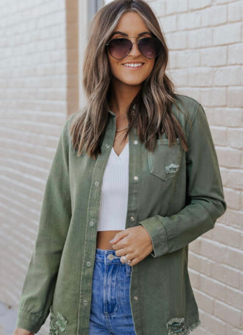 Green ripped denim jacket