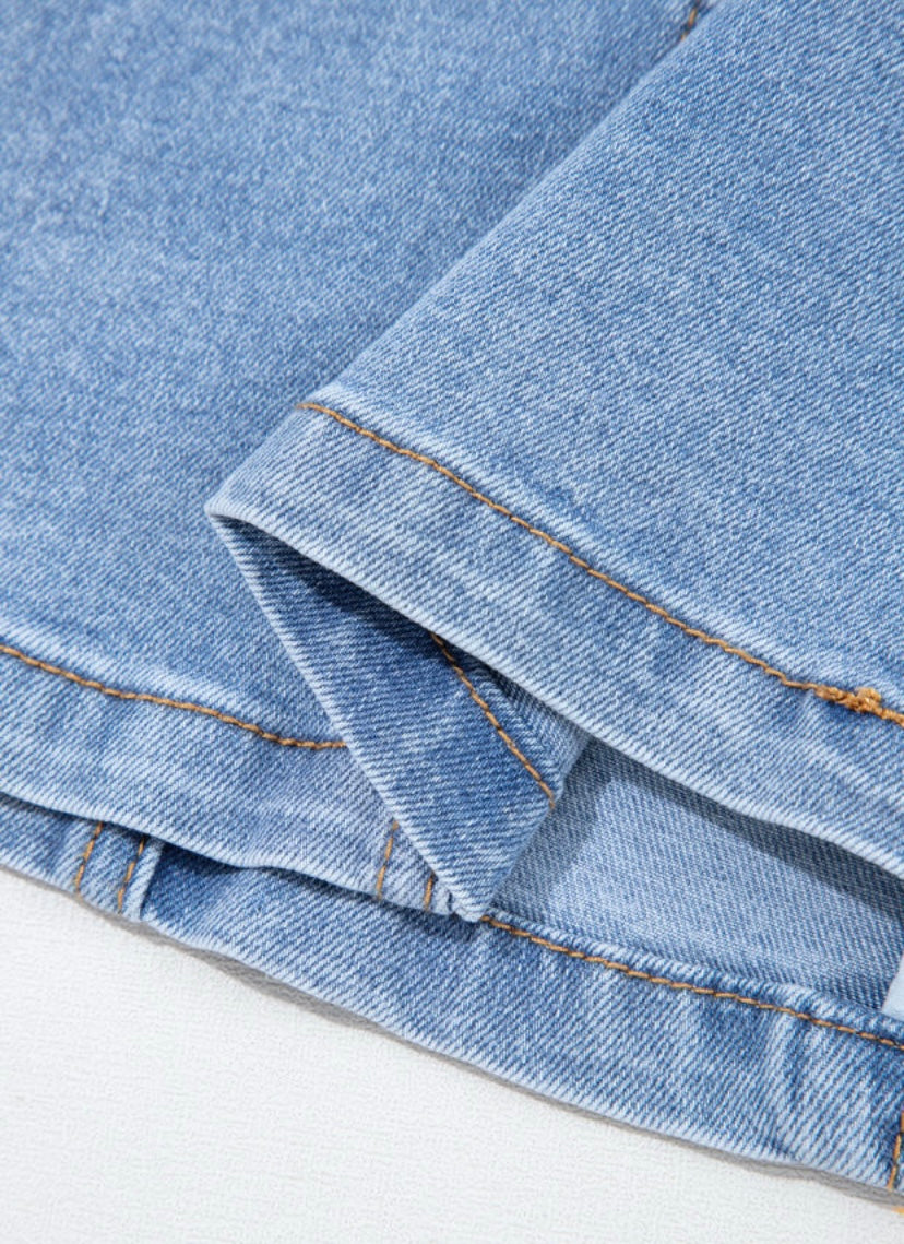 Beau Blue Seamed Zipper Square Neck Sleeveless Denim Mini Dress