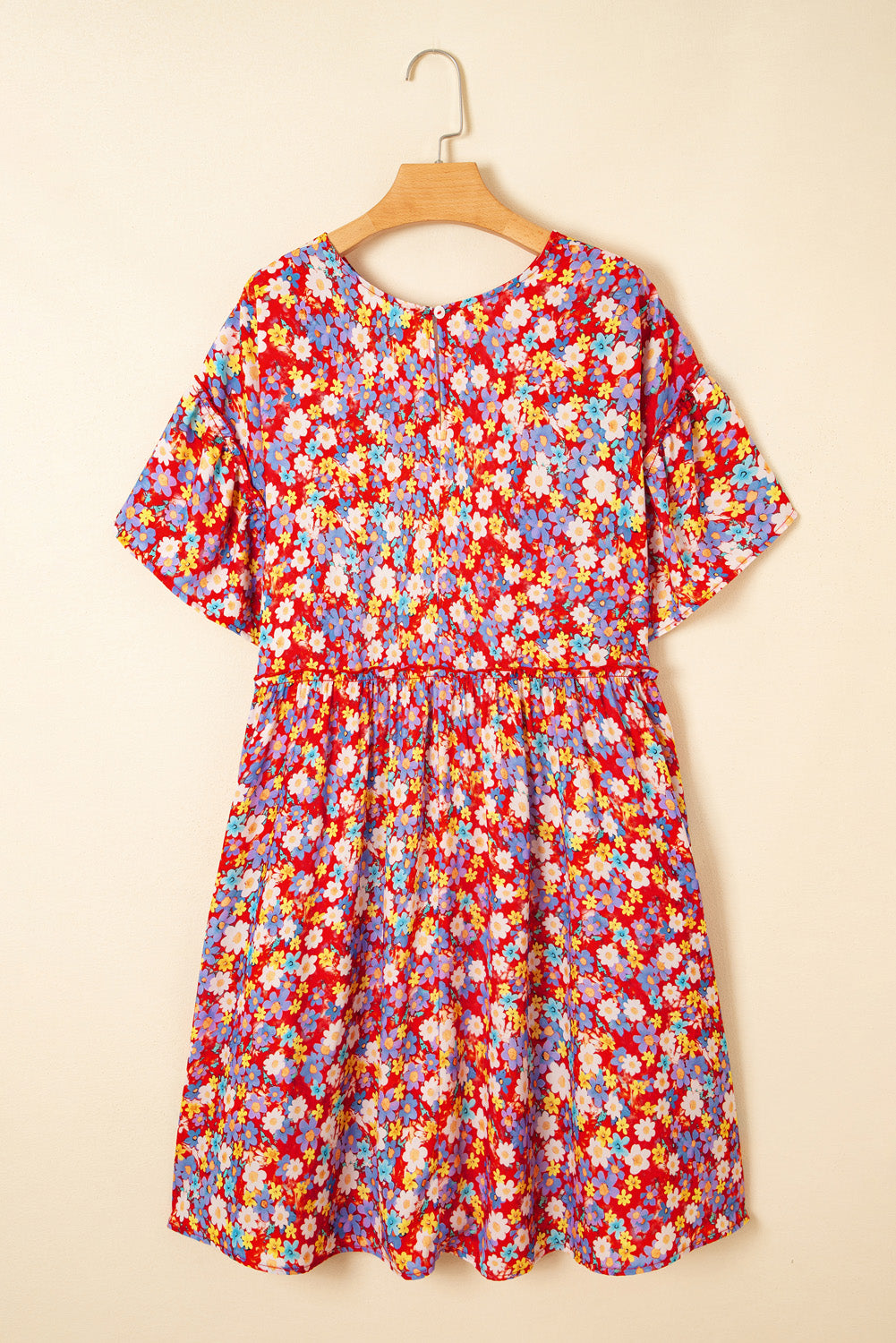 Red Dainty Flower Printed Plus Size Short Sleeve Shift Dress