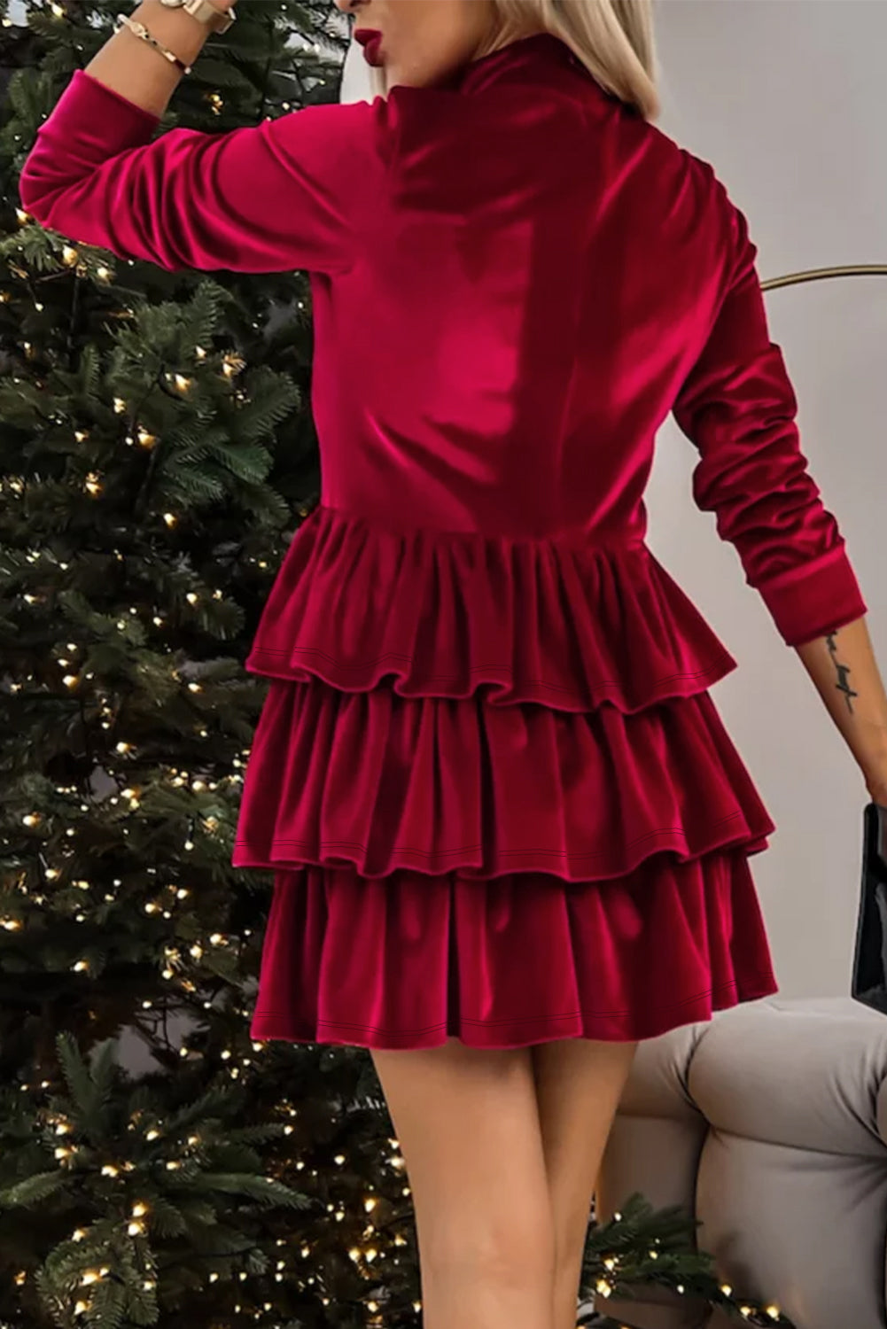 Red Velvet Ruffle Mini Dress