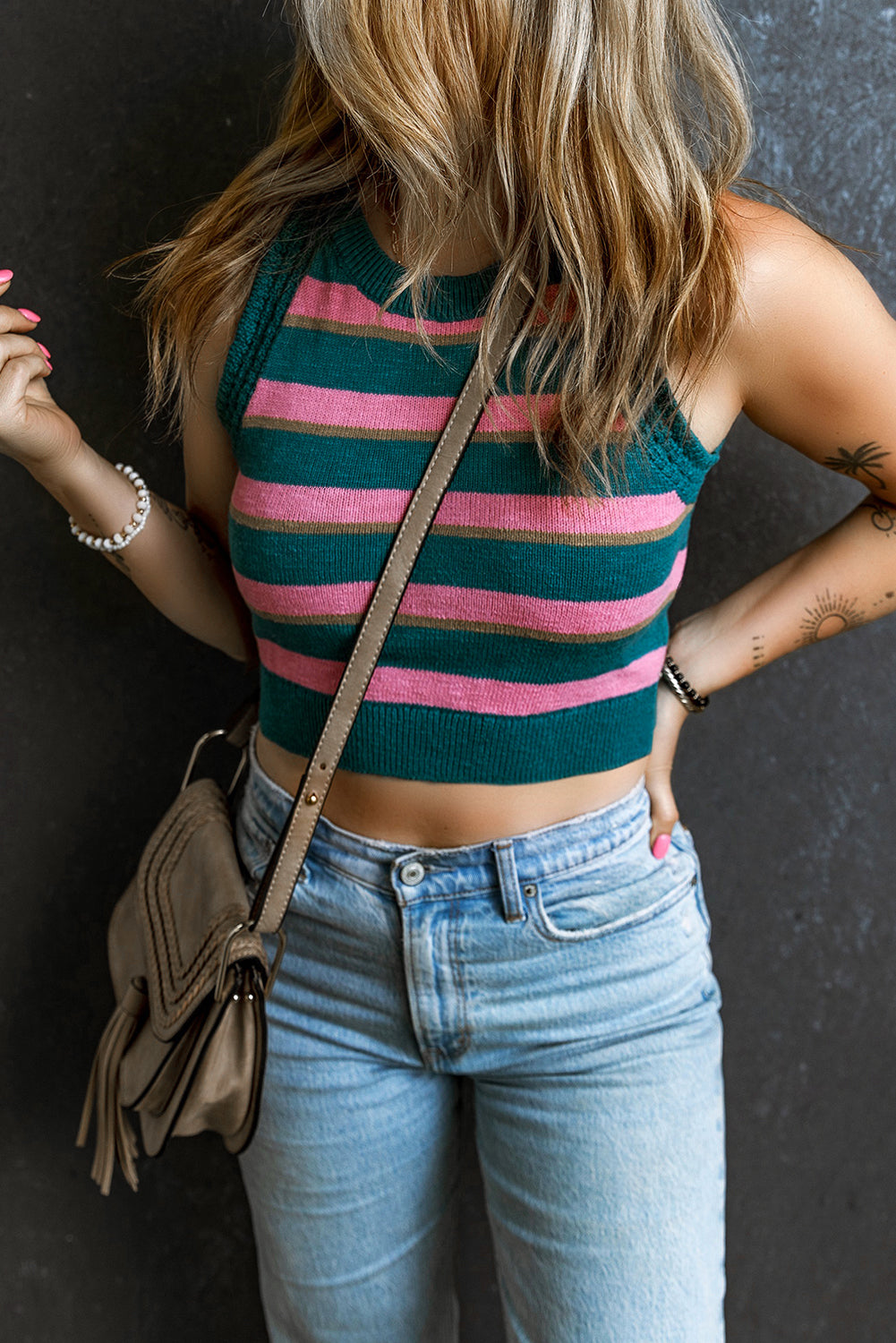 Pink Stripe Cropped Sweater Tank