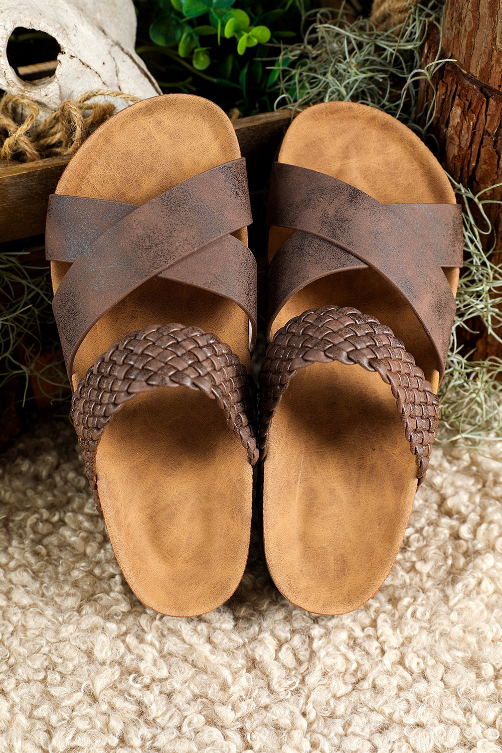 Brown Braided Criss Cross Platforms