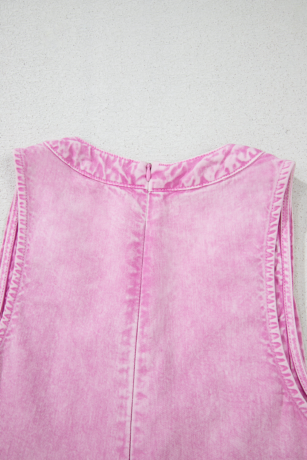 Bonbon Mineral Wash Pleated Bust V Neck Sleeveless Denim Romper