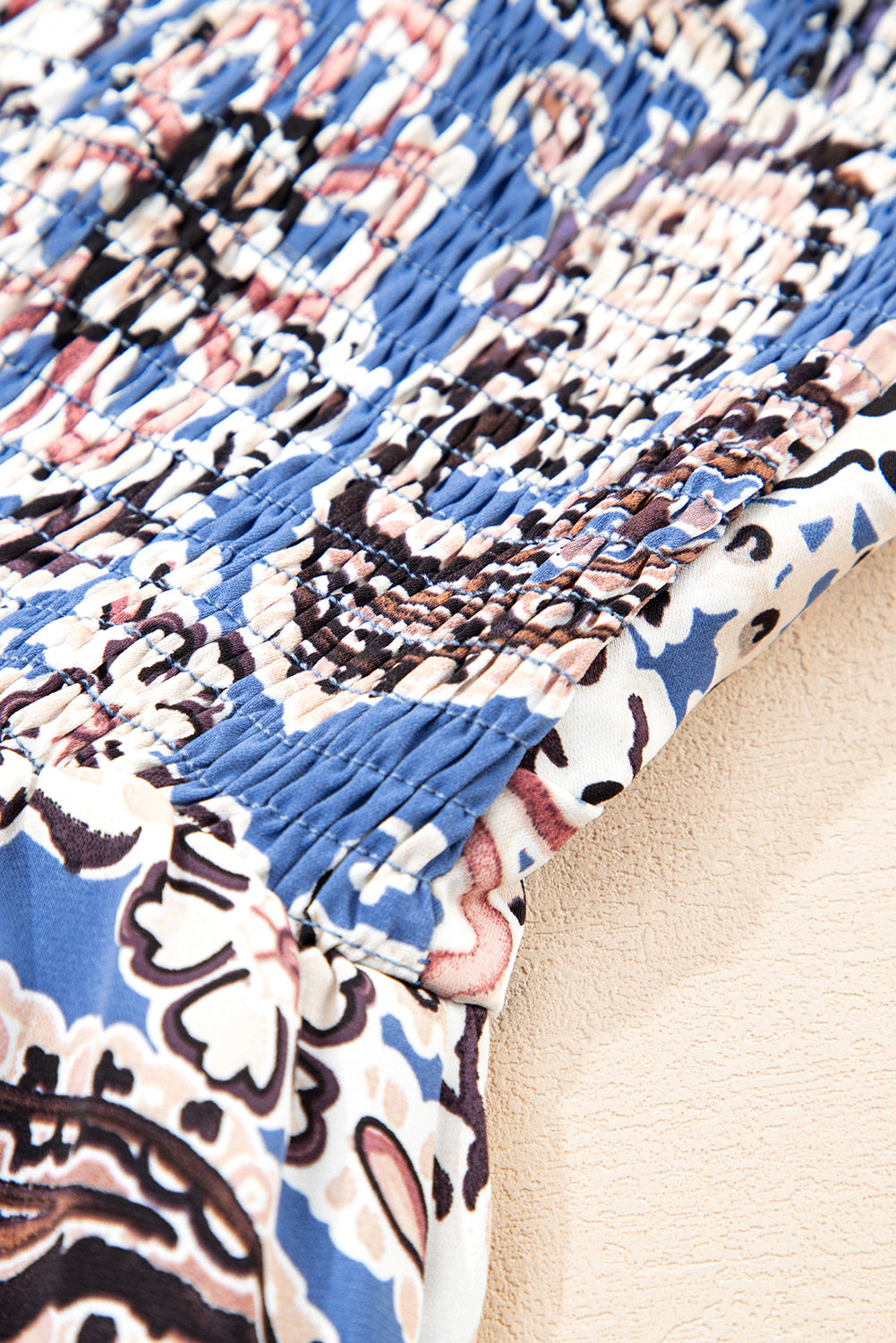 Blue Paisley Print Twist Detail Smocked Back Spaghetti Straps Long Dress