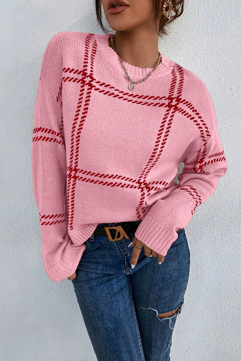 Pink Plaid Sweater