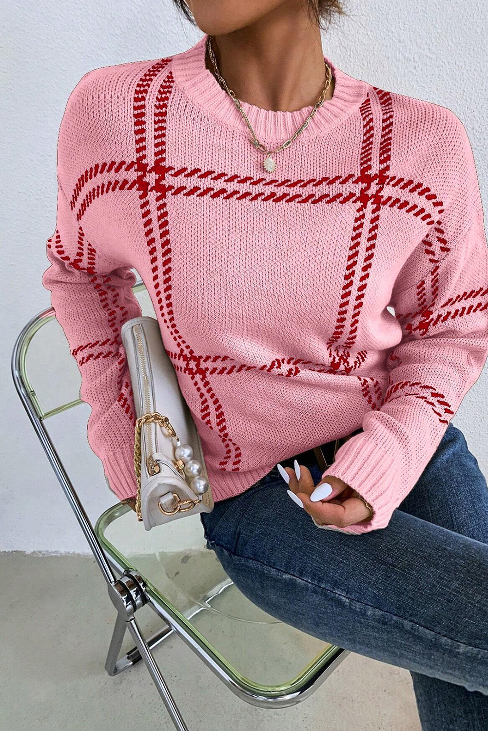 Pink Plaid Sweater