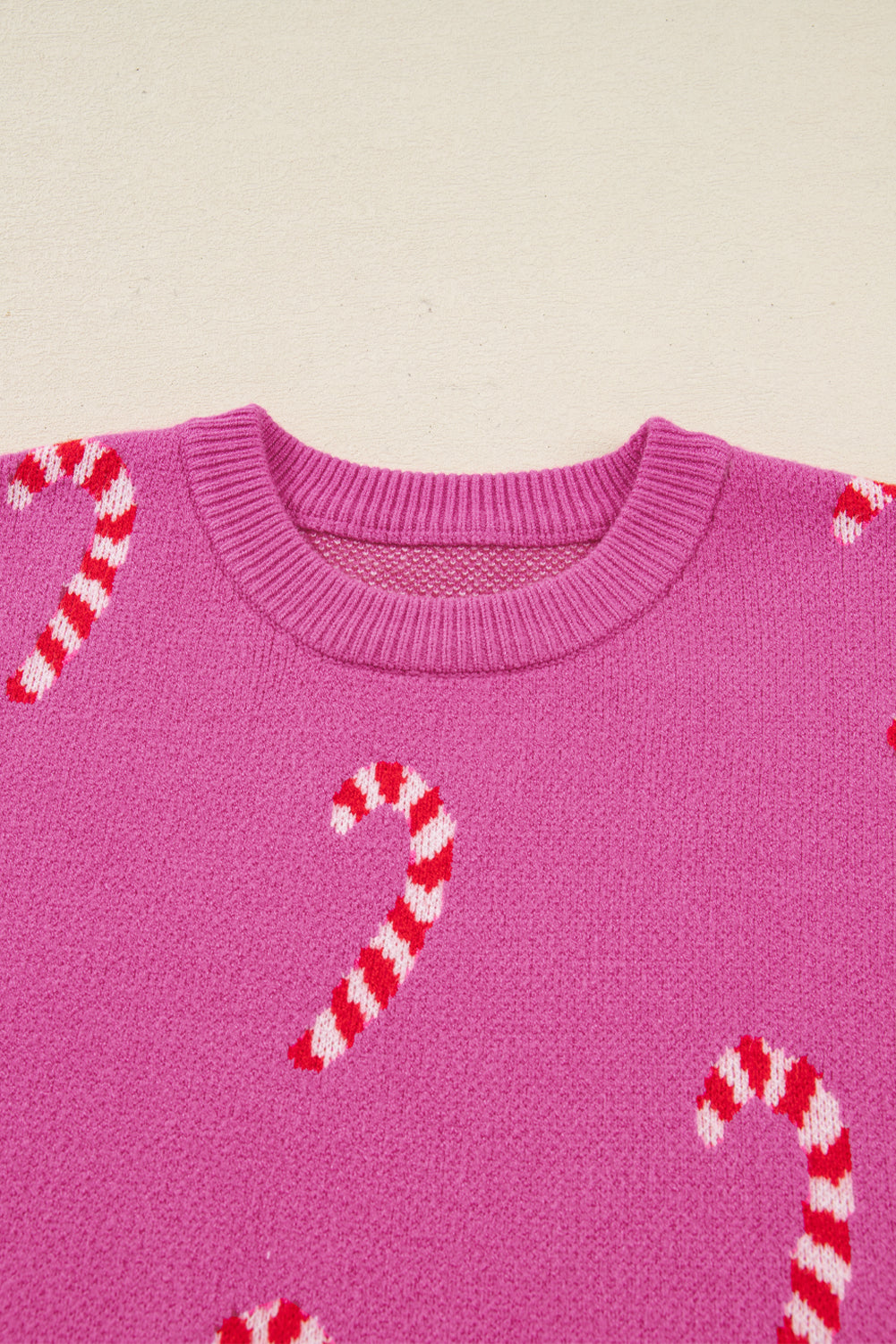 Sachet Pink Christmas Candy Cane Holiday Drop Shoulder Sweater