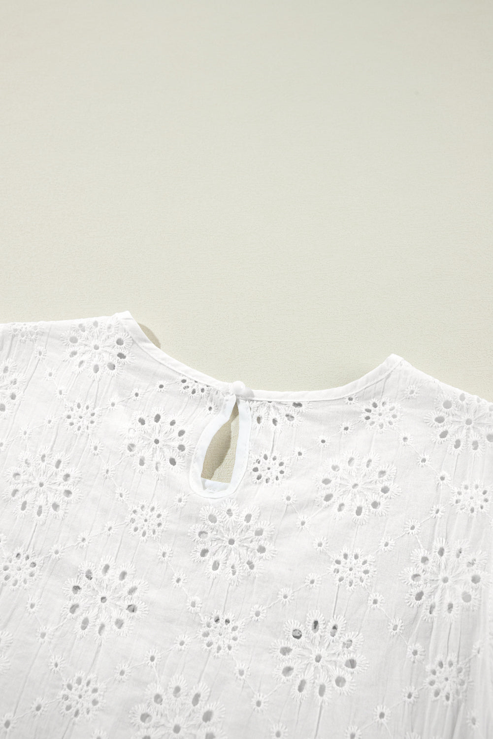 White Eyelet Embroidered Ruffled Flutter Sleeve Blouse