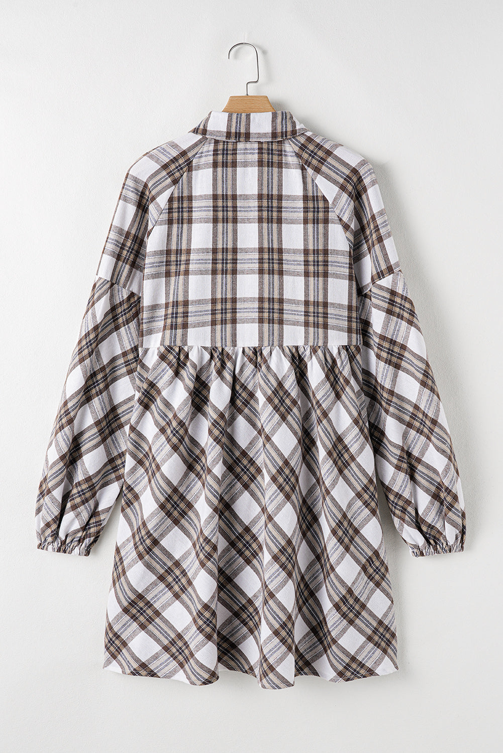 Flannel Bubble Sleeve Flowy Shirt Dress