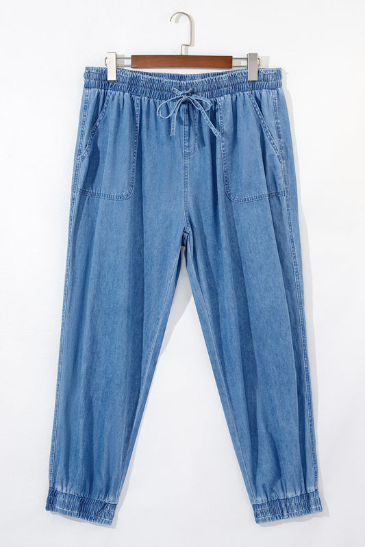 Dusk Blue Plus Size Denim Joggers