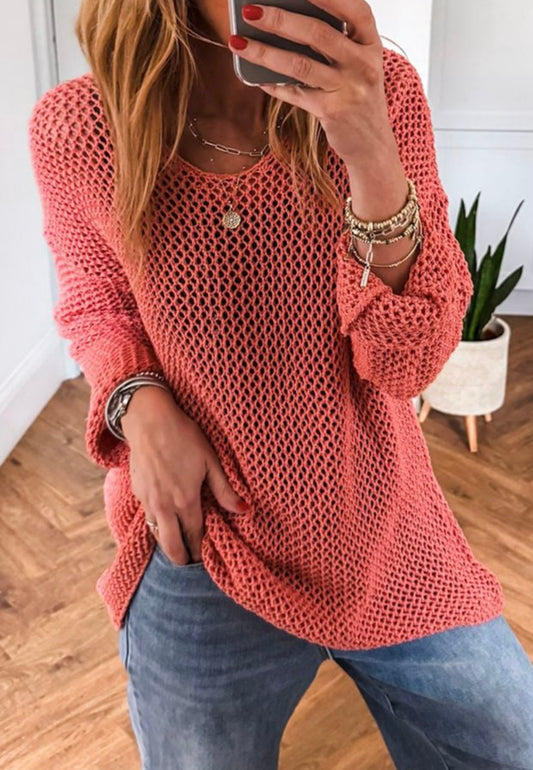 Bright Coral Knit Top