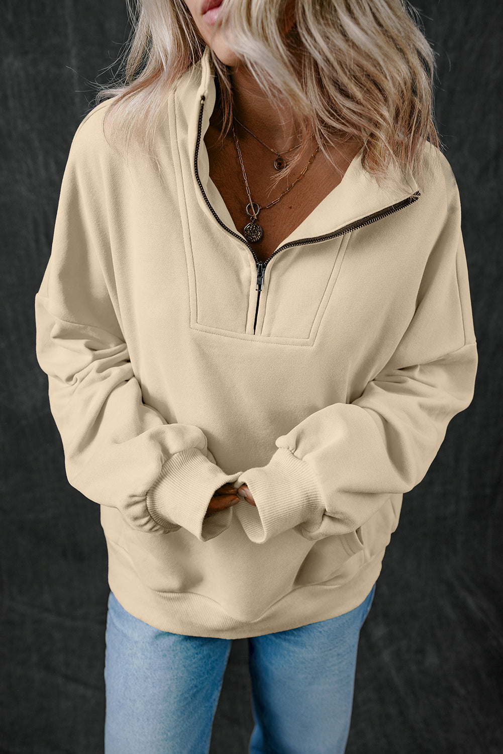 Tan Quarter Zip Sweatshirt